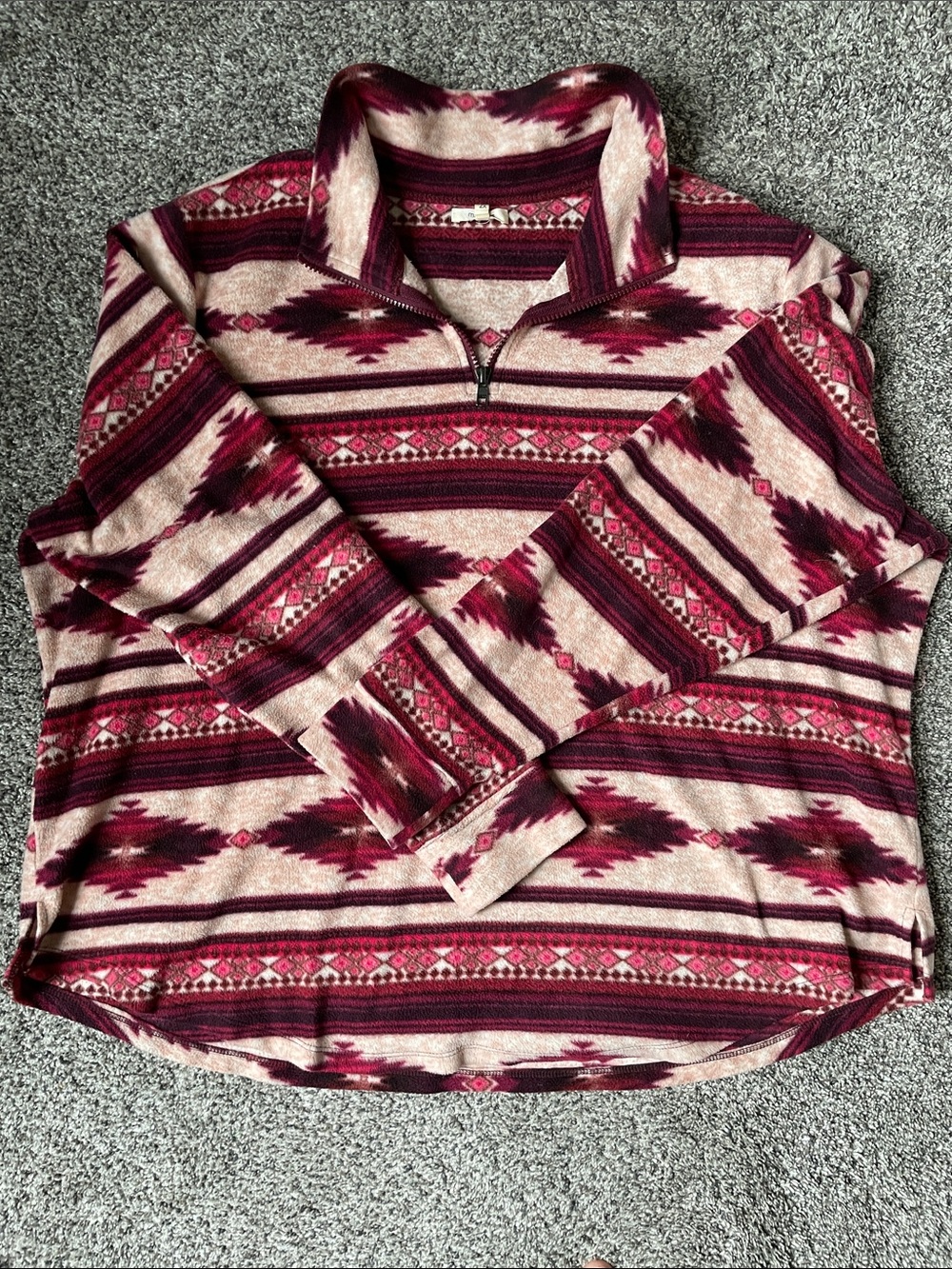 Maurices Striped Aztec Knit Pullover in Burgundy and Pink